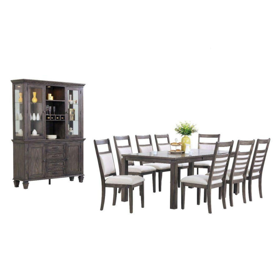 Dining Table Sets * | Best Reviews Of Rectangle Sunset Trading Shades Of Gray 11 Piece Dining Table Set With China Cabinet