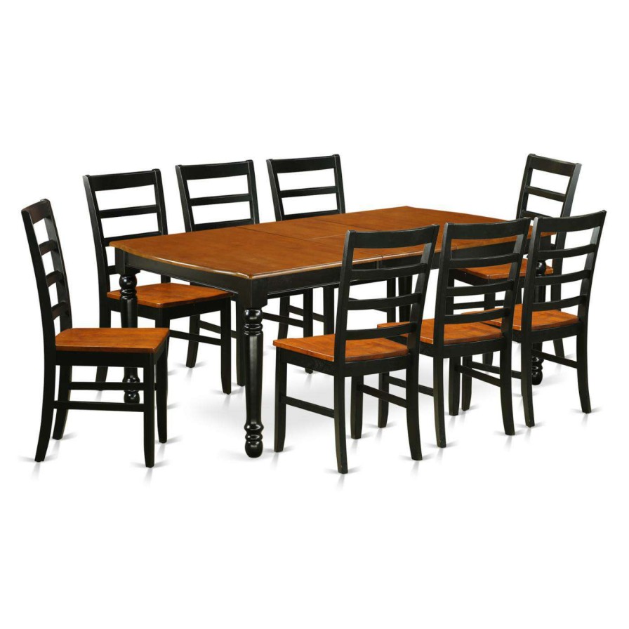 Dining Table Sets * | Best Sale Rectangle East West Furniture Dover Dopf9 Nine Piece Extension Dining Table Set