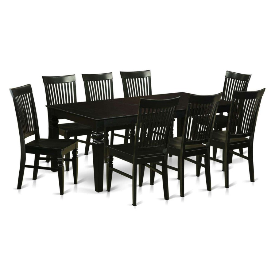 Dining Table Sets * | Hot Sale Rectangle East West Furniture Logan 9 Piece Thin Slat Dining Table Set