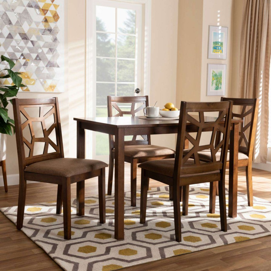 Dining Table Sets * | Cheap Rectangle Baxton Studio Abilene 5 Piece Dining Table Set