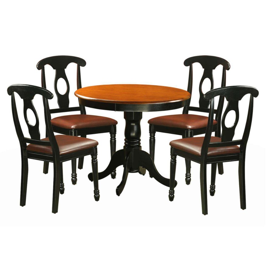 Dining Table Sets * | Wholesale East West Furniture Antique 5 Piece Pedestal Round Dining Table Set With Kenley Faux Leather Seat Chairs