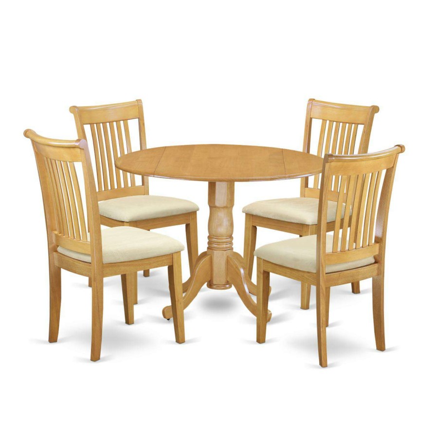 Dining Table Sets * | Top 10 Round East West Furniture Dublin Dlpo5-C Five Piece Drop Leaf Dining Set Wood