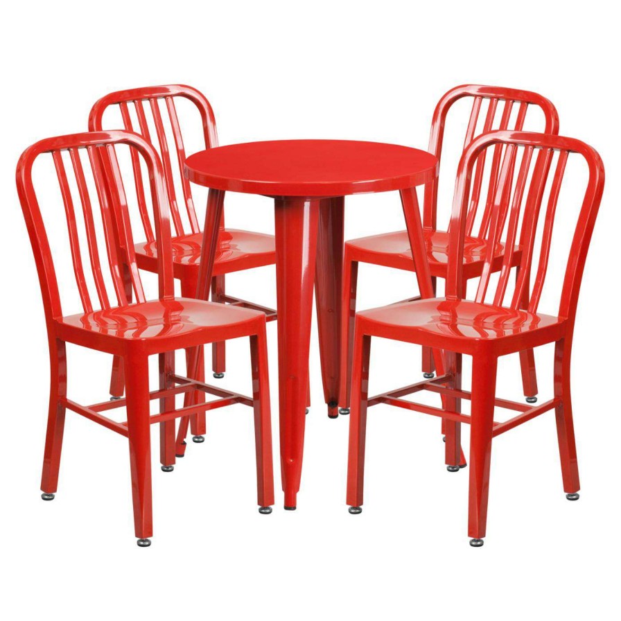 Dining Table Sets * | Hot Sale Casual Dining Sets Flash Furniture 24 In. Round Metal Indoor-Outdoor Table Set With 4 Slat Back Chairs