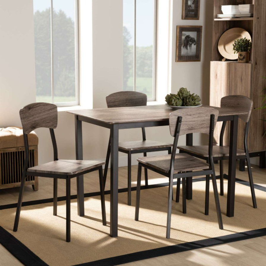 Dining Table Sets * | Outlet Rectangle Baxton Studio Marcus 5 Piece Dining Table Set