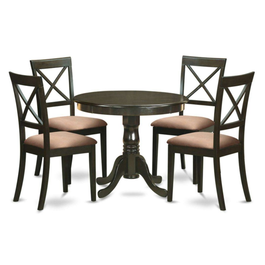 Dining Table Sets * | Deals East West Furniture Hartland 5 Piece Round Pedestal Dining Table Set With Boston Chairs