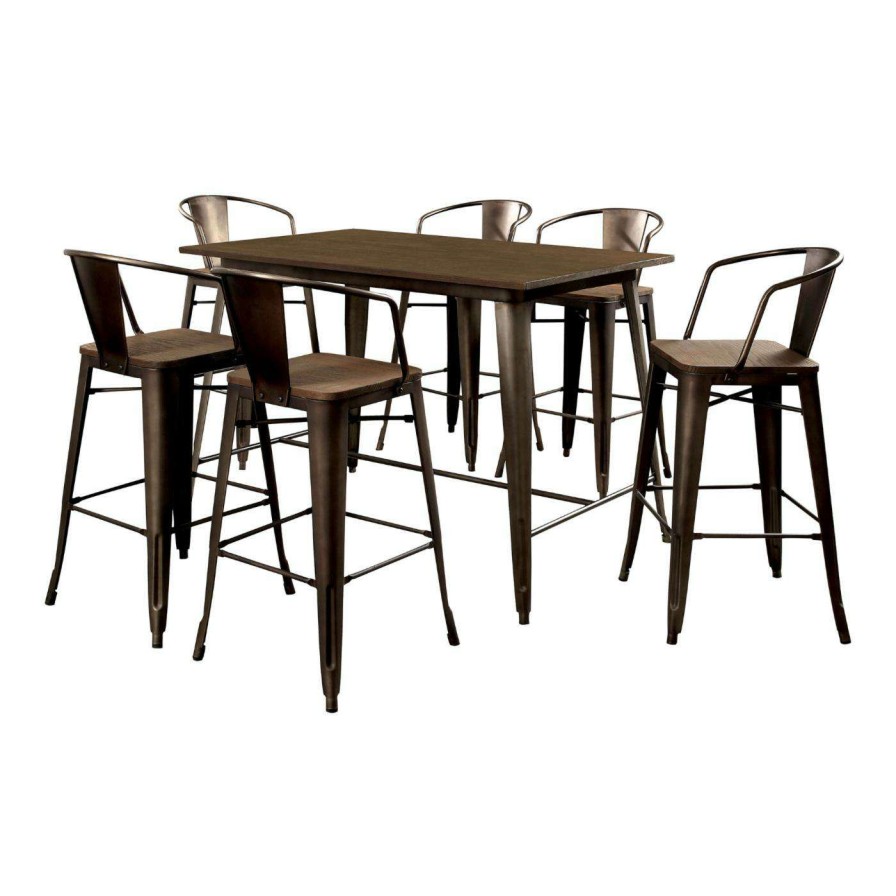 Dining Table Sets * | Top 10 Rectangle Furniture Of America Olmsted 7 Piece Counter Height Metal Framed Dining Table Set