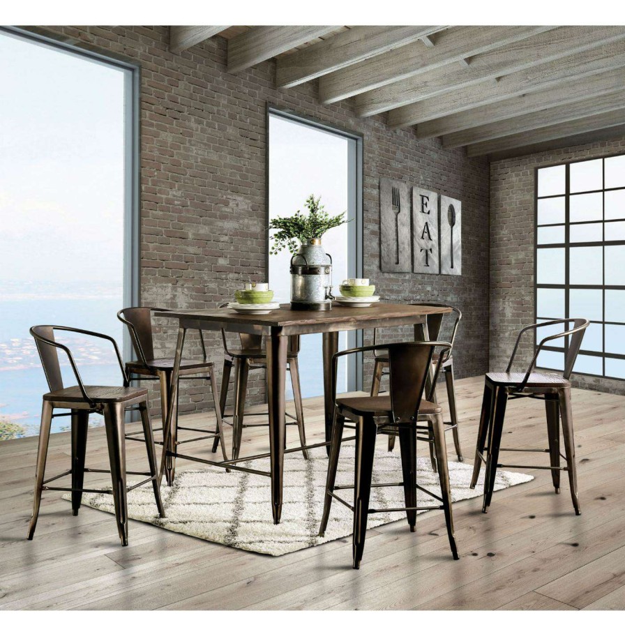 Dining Table Sets * | Top 10 Rectangle Furniture Of America Olmsted 7 Piece Counter Height Metal Framed Dining Table Set