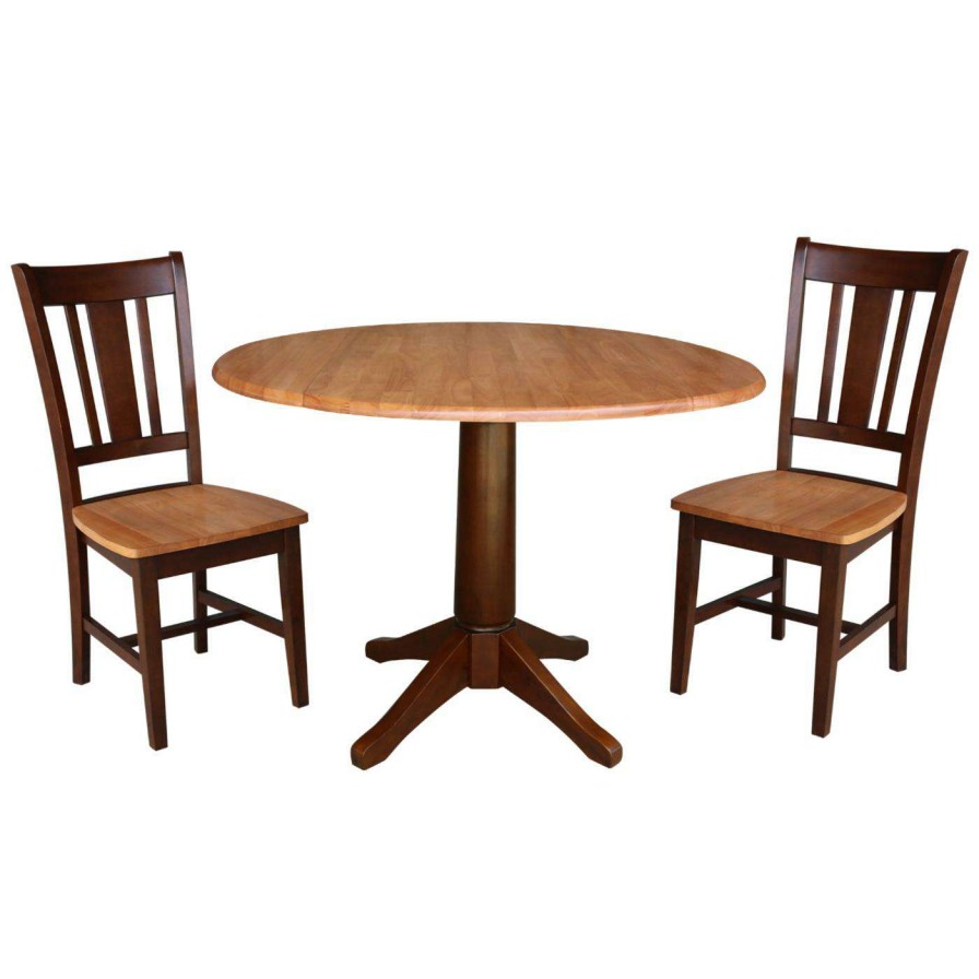 Dining Table Sets * | Top 10 International Concepts 42 In. Round Top Pedestal Table With 2 Chairs Cinnamon/Espresso