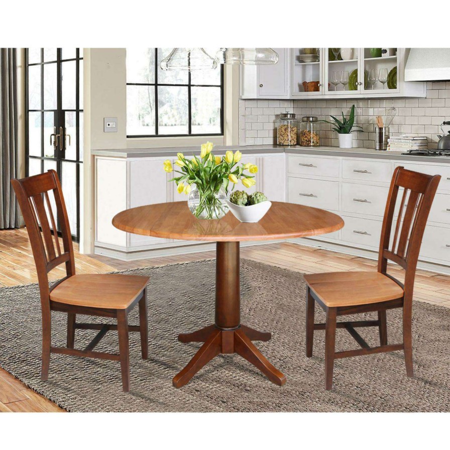 Dining Table Sets * | Top 10 International Concepts 42 In. Round Top Pedestal Table With 2 Chairs Cinnamon/Espresso