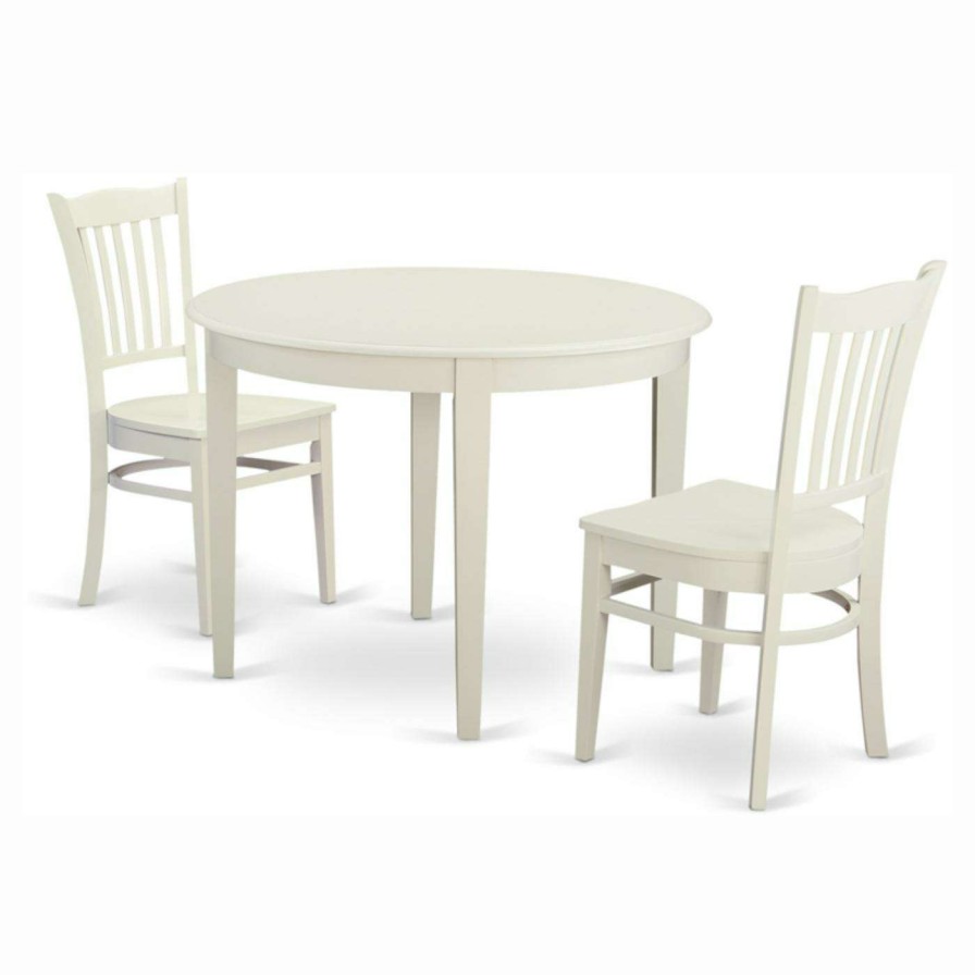 Dining Table Sets * | Coupon East West Furniture Boston 3 Piece Round Dining Table Set With Groton Wooden Seat Chairs