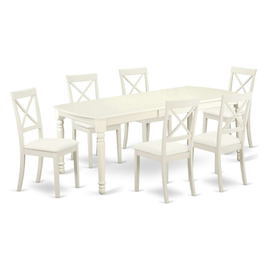 Dining Table Sets * | Brand New Rectangle East West Furniture Dover 7 Piece Rectangular Dining Table Set With Faux Leather Chairs