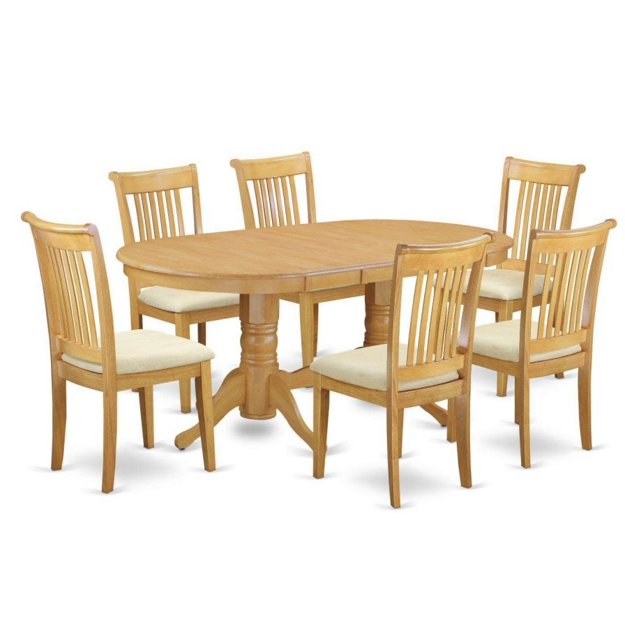 Dining Table Sets * | Flash Sale Oval East West Furniture Vancouver 7 Piece Extending Dining Table Set With Cushioned Chairs Oak Wood