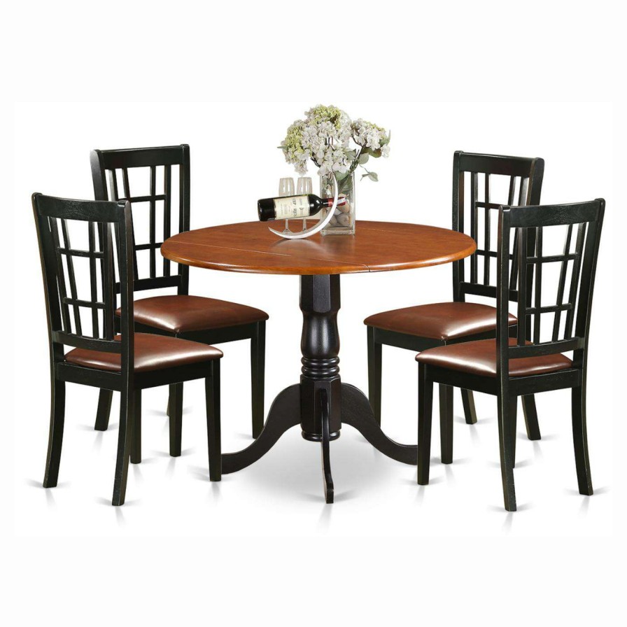 Dining Table Sets * | Hot Sale Casual Dining Sets East West Furniture Dublin 5 Piece Drop Leaf Dining Table Set With Nicoli Faux Leather Seat Chairs