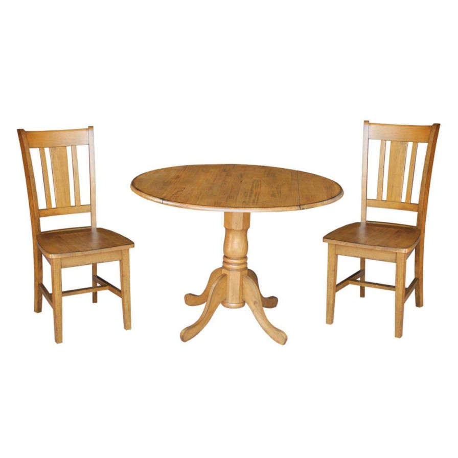 Dining Table Sets * | Flash Sale Round International Concepts Dual Drop Leaf 3 Piece Dining Table Set With San Remo Chairs Pecan