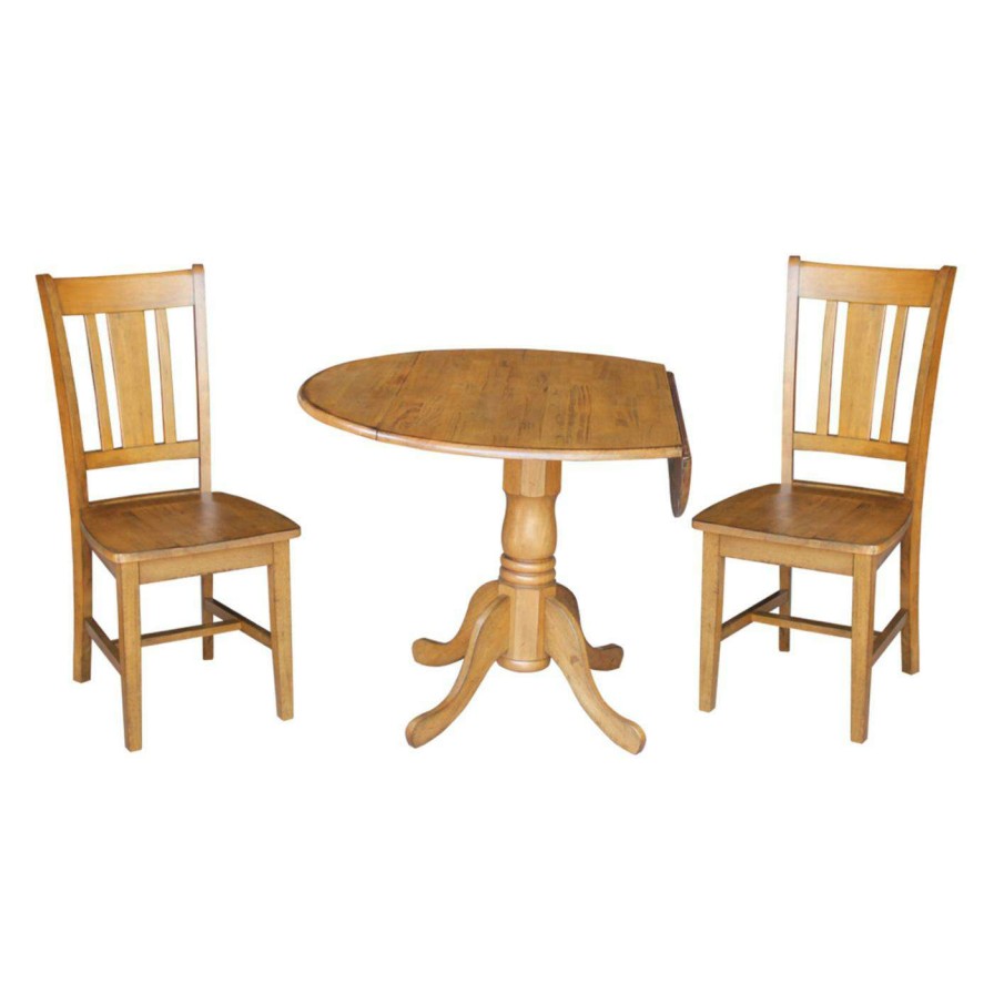 Dining Table Sets * | Flash Sale Round International Concepts Dual Drop Leaf 3 Piece Dining Table Set With San Remo Chairs Pecan