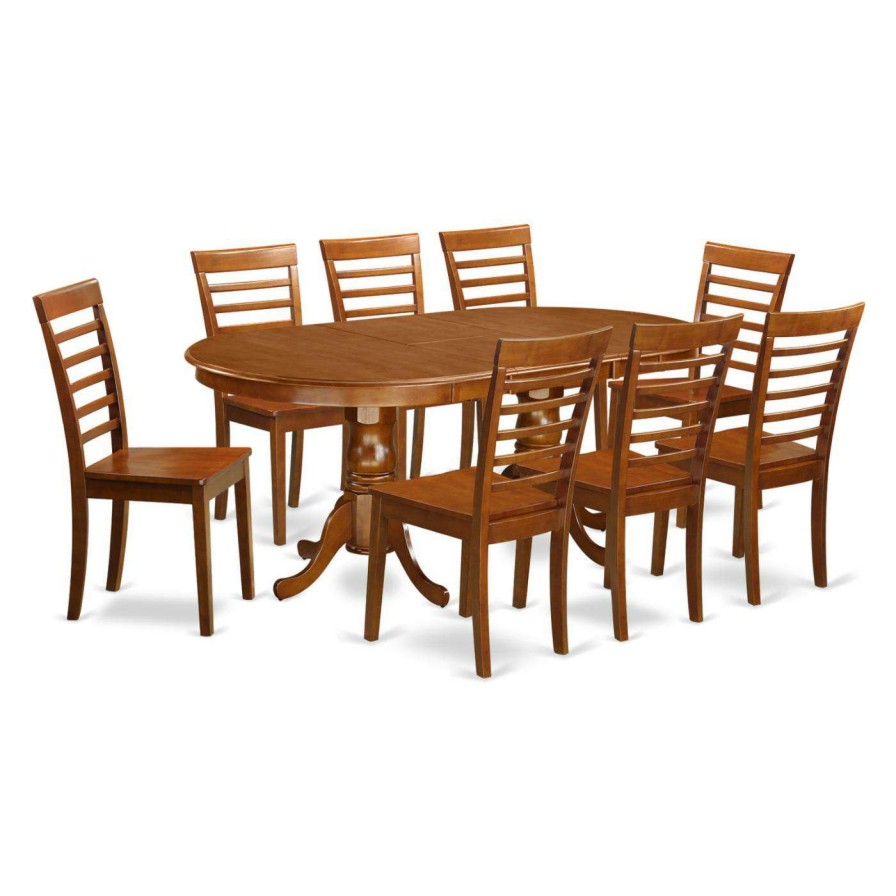 Dining Table Sets * | Brand New Oval East West Furniture Plainville 9 Piece Straight Ladder Back Dining Table Set