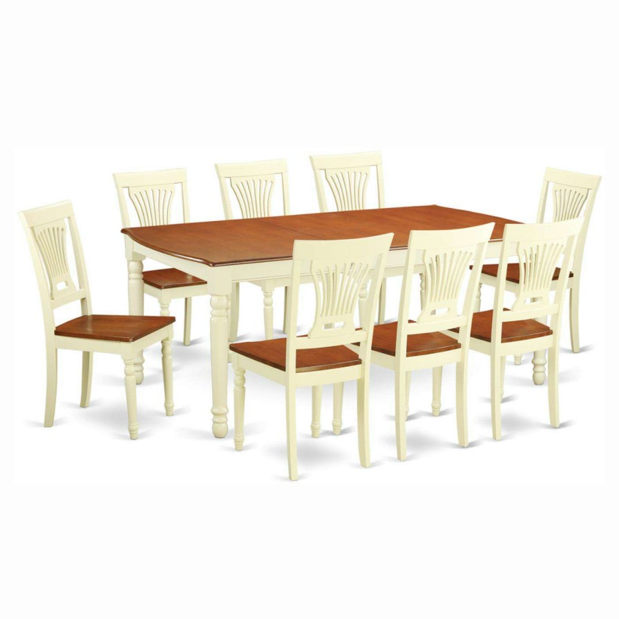 Dining Table Sets * | Brand New Rectangle East West Furniture Dover 9 Piece Extension Rectangular Dining Table Set With Plainview Wooden Seat Chairs