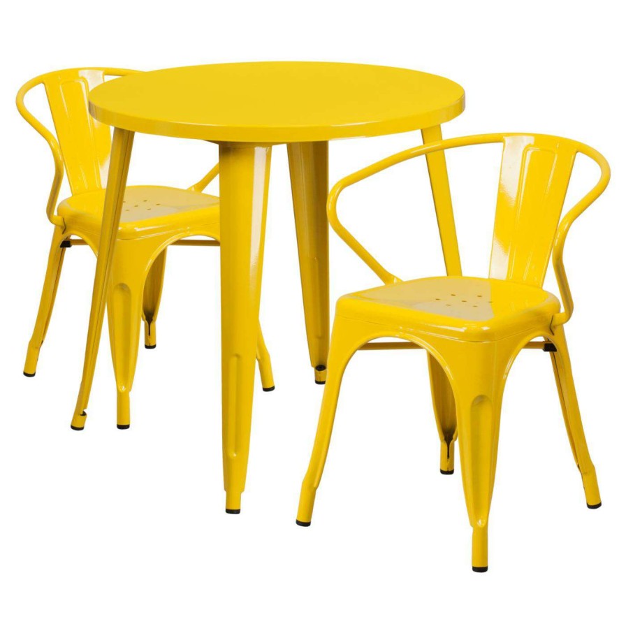 Dining Table Sets * | Discount Flash Furniture 30 In. Round Metal Indoor-Outdoor Table Set With 2 Splat Back Arm Chairs