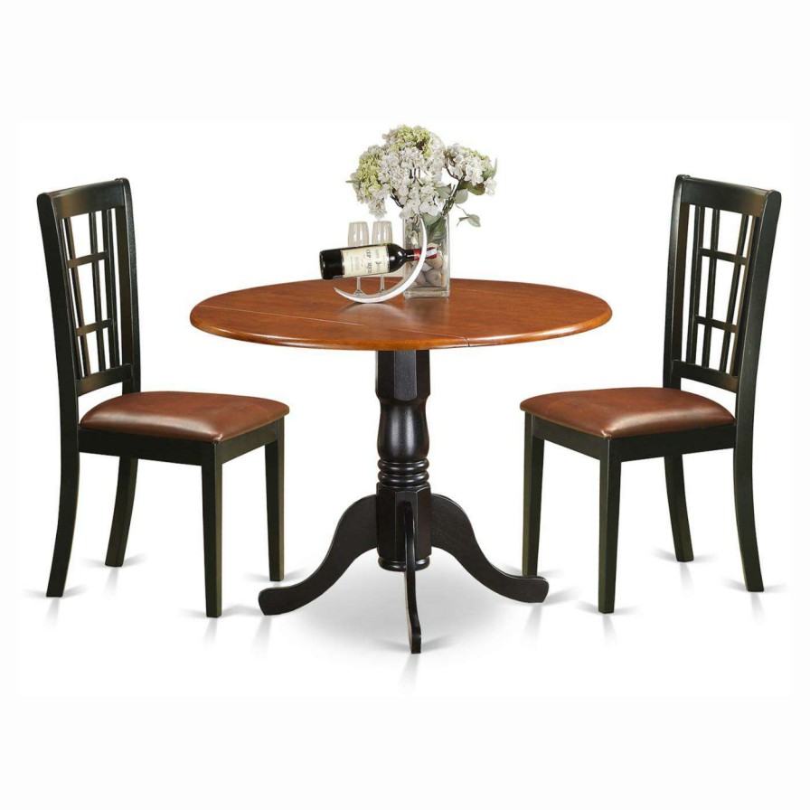 Dining Table Sets * | Cheap Casual Dining Sets East West Furniture Dublin 3 Piece Drop Leaf Dining Table Set With Nicoli Faux Leather Seat Chairs