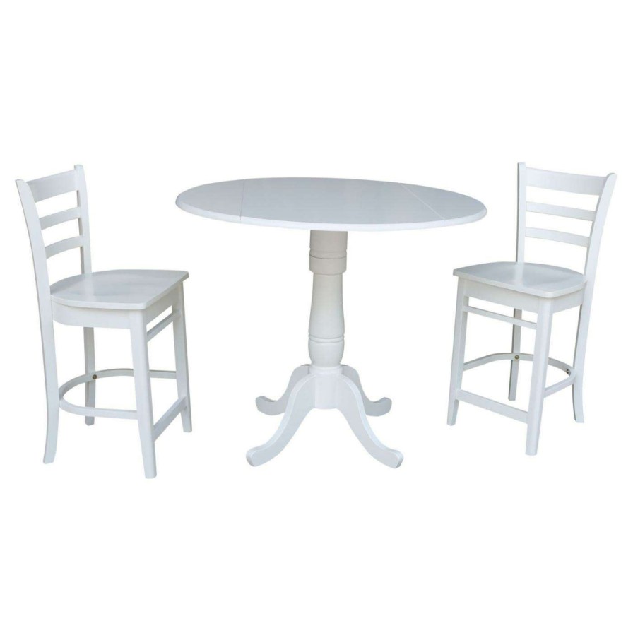 Dining Table Sets * | Budget International Concepts 3 Piece Round Pedestal Gathering Height Drop Leaf Table Set