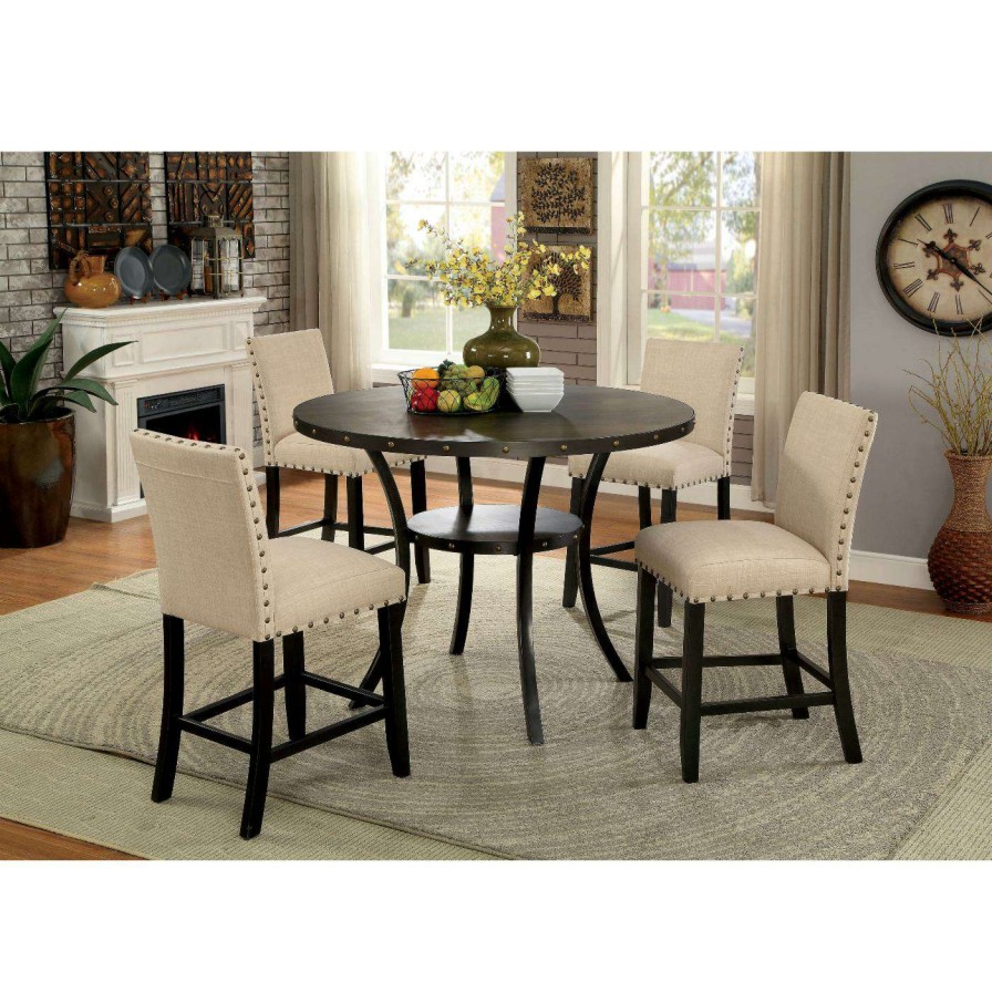 Dining Table Sets * | Wholesale Furniture Of America Gabriel 5 Piece Rustic Round Counter Height Table Set