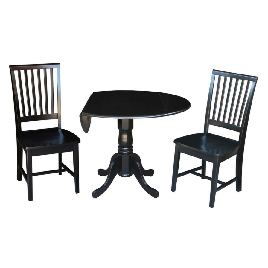 Dining Table Sets * | Wholesale Round International Concepts Dual Drop Leaf 3 Piece Dining Table Set With Mission Chairs Pecan