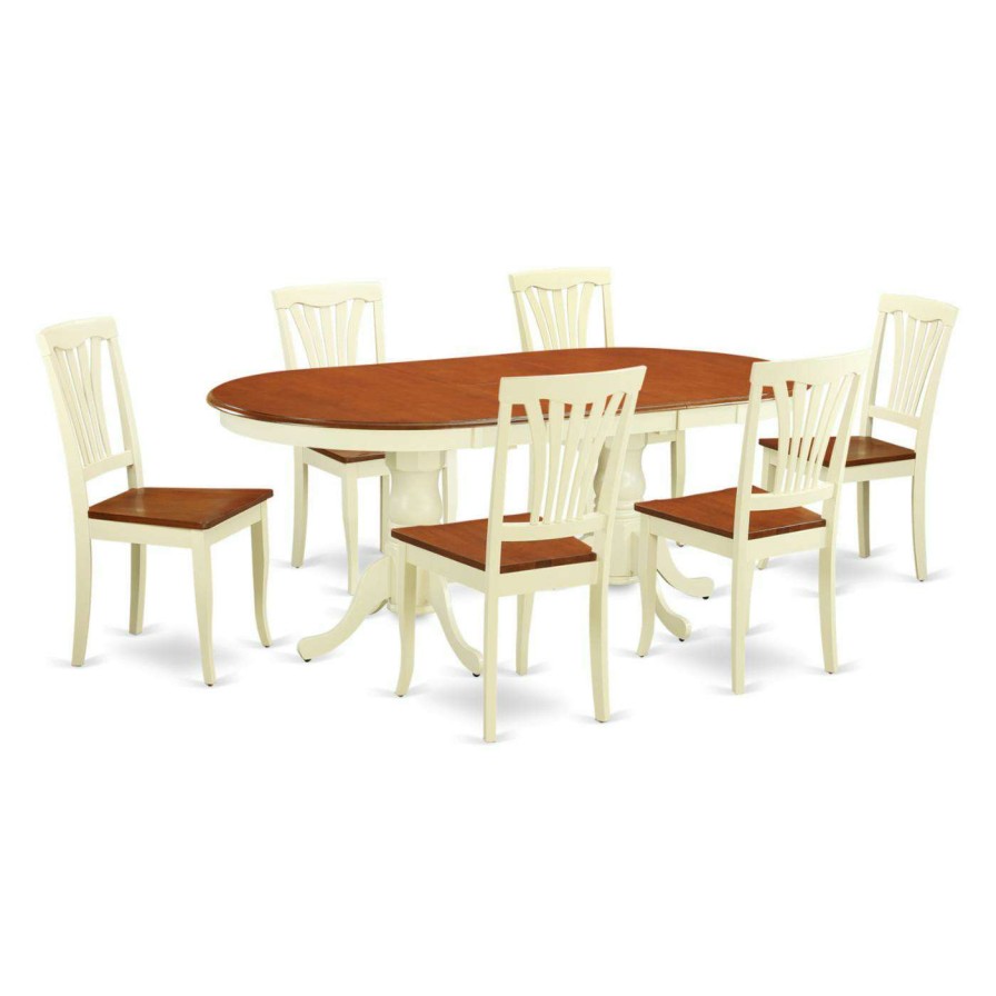 Dining Table Sets * | Deals Oval East West Furniture Plainville 7 Piece Lath Back Dining Table Set