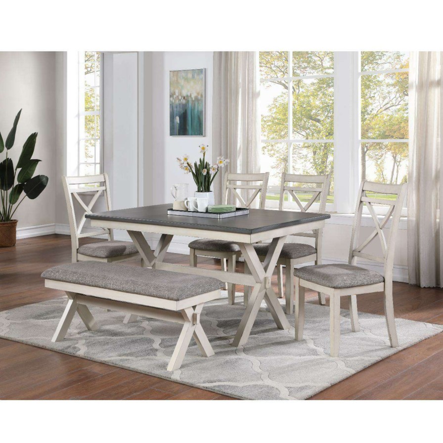 Dining Table Sets * | Buy Rectangle Furniture Of America Creeley Farmhouse 6-Piece Dining Table Set