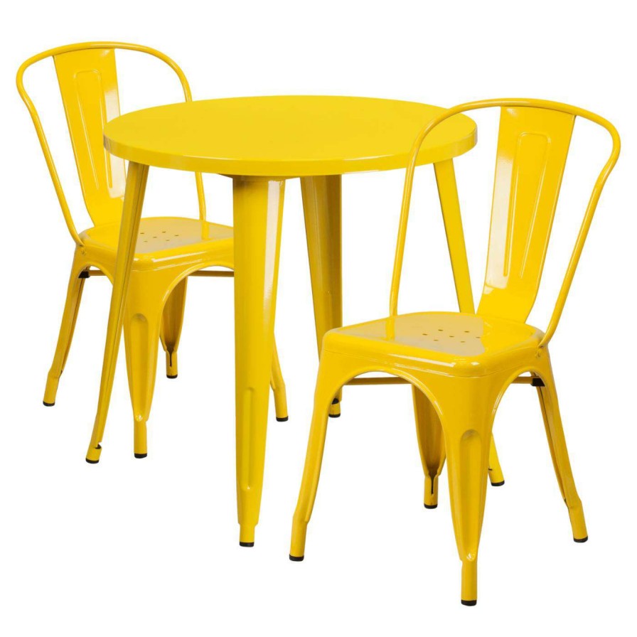 Dining Table Sets * | Cheap Flash Furniture 30 In. Round Metal Indoor-Outdoor Table Set With 2 Splat Back Chairs