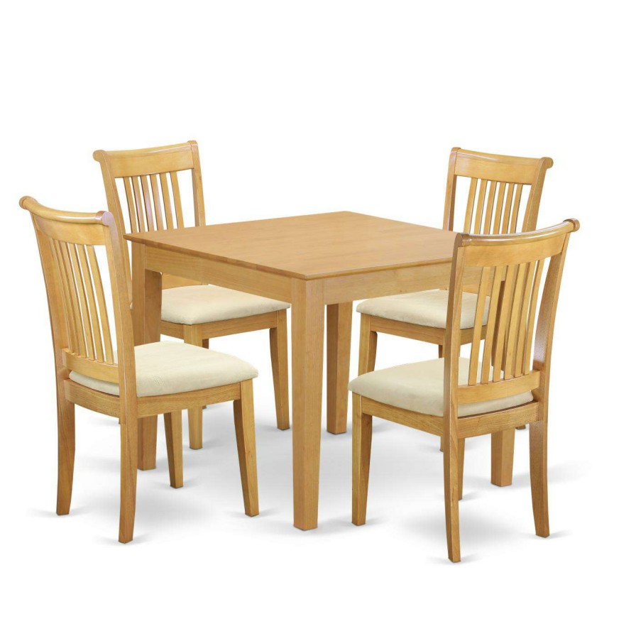 Dining Table Sets * | Budget East West Furniture Oxford 5 Piece Square Dining Table Set Oak Wood