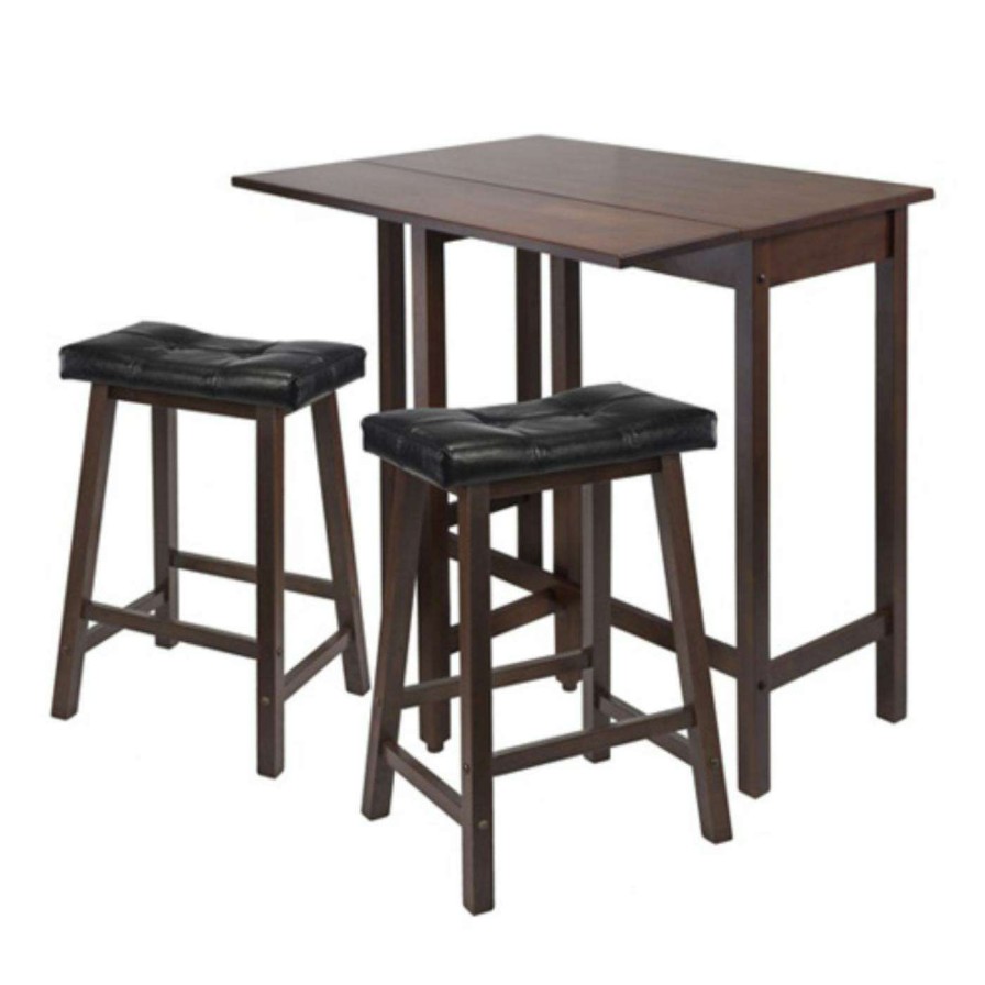 Dining Table Sets * | Promo Rectangle Winsome Lynnwood 3 Piece Drop Leaf Small Kitchen Table With 2 Cushion Saddle Seat Stools