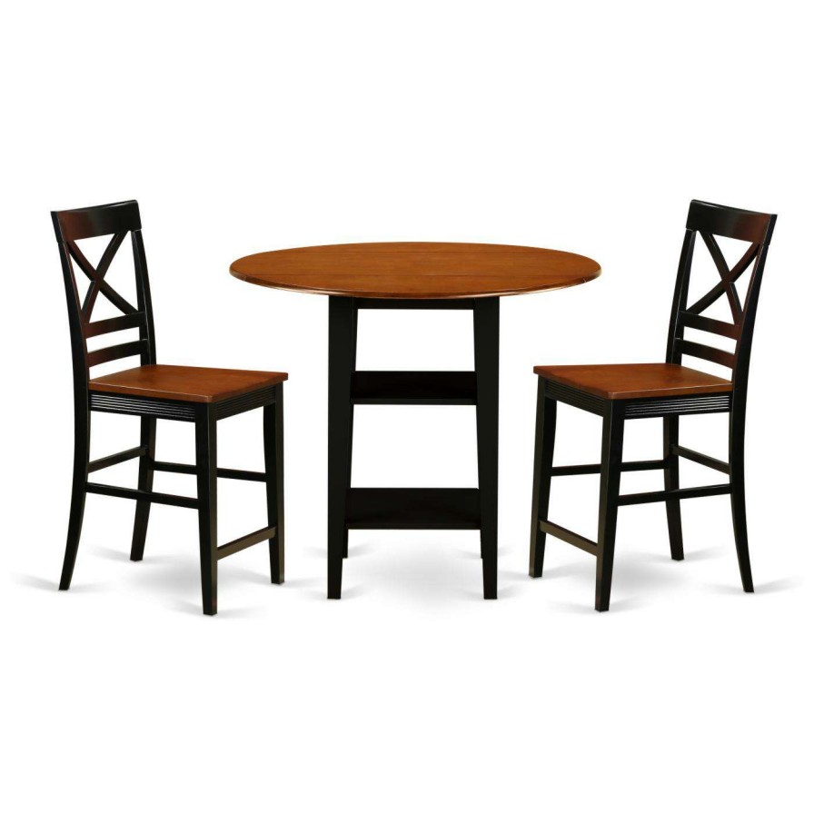 Dining Table Sets * | Coupon Round East West Furniture Sudbury 3 Piece Double Drop Leaf Dining Table Set With Cross Back Chairs