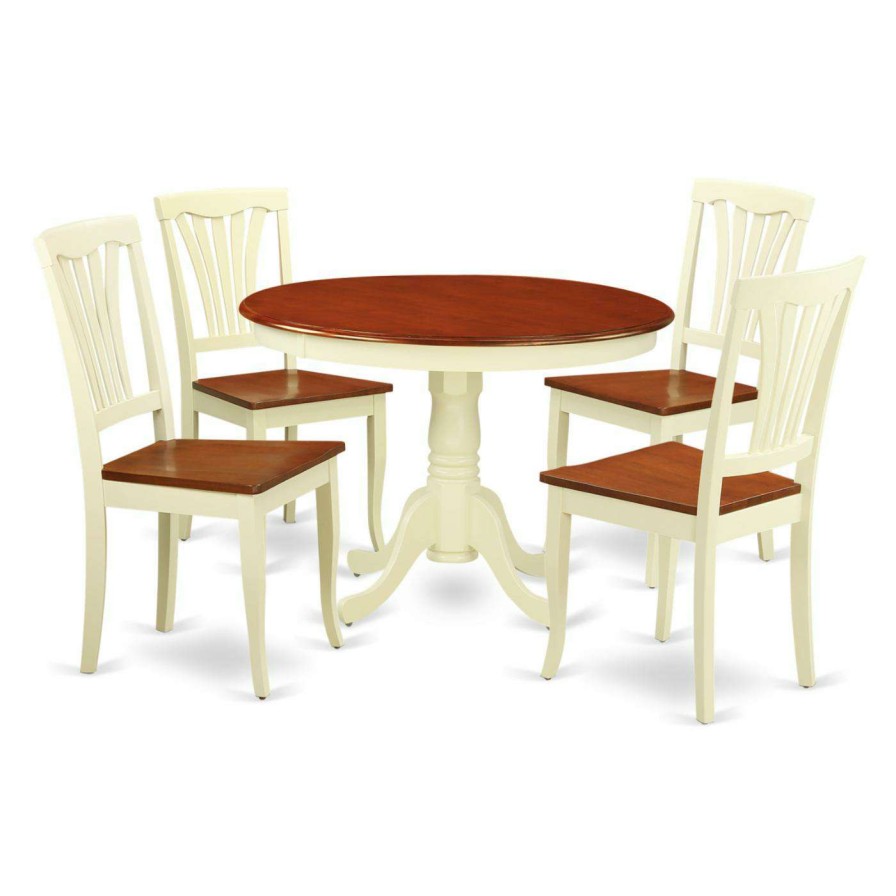 Dining Table Sets * | Discount Round East West Furniture Hartland 5 Piece Lath Back Dining Table Set