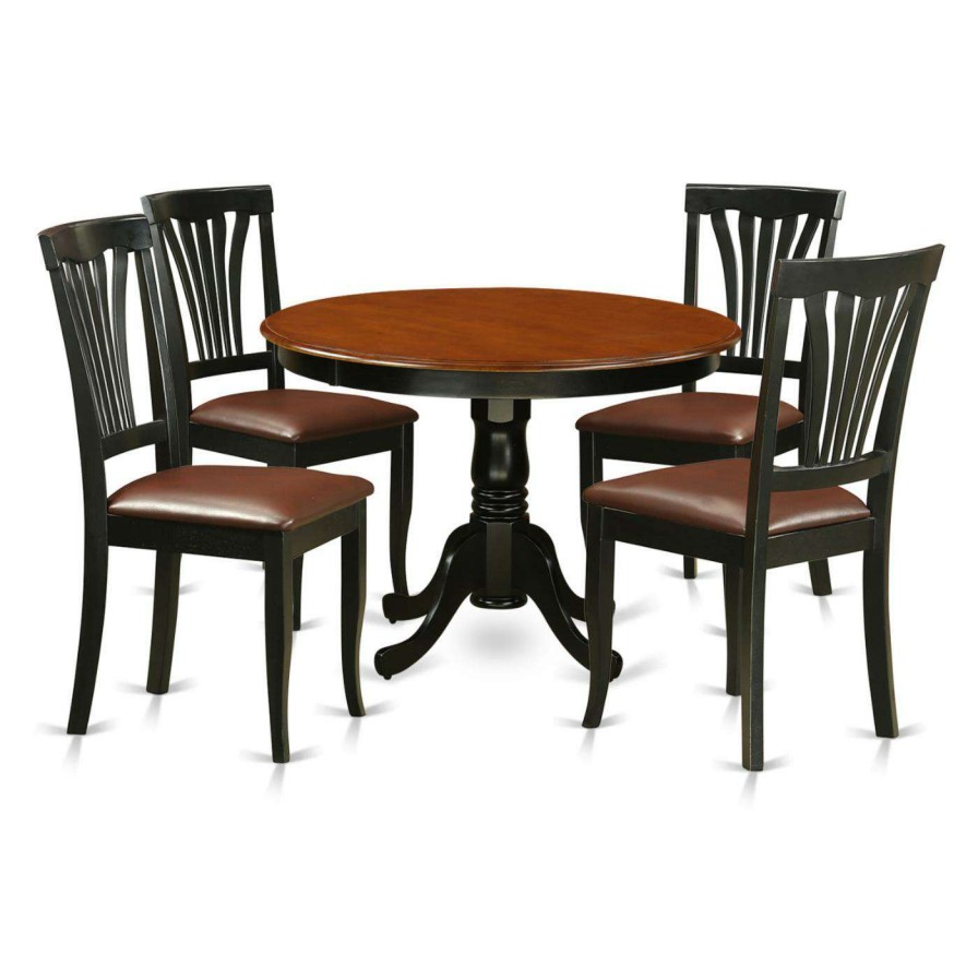 Dining Table Sets * | Discount Round East West Furniture Hartland 5 Piece Lath Back Dining Table Set