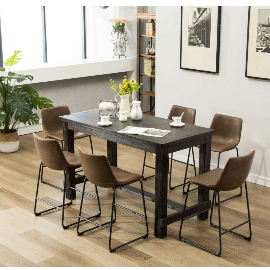 Dining Table Sets * | Flash Sale Rectangle Roundhill Furniture Lotusville 7 Piece Counter Height Dining Table Set