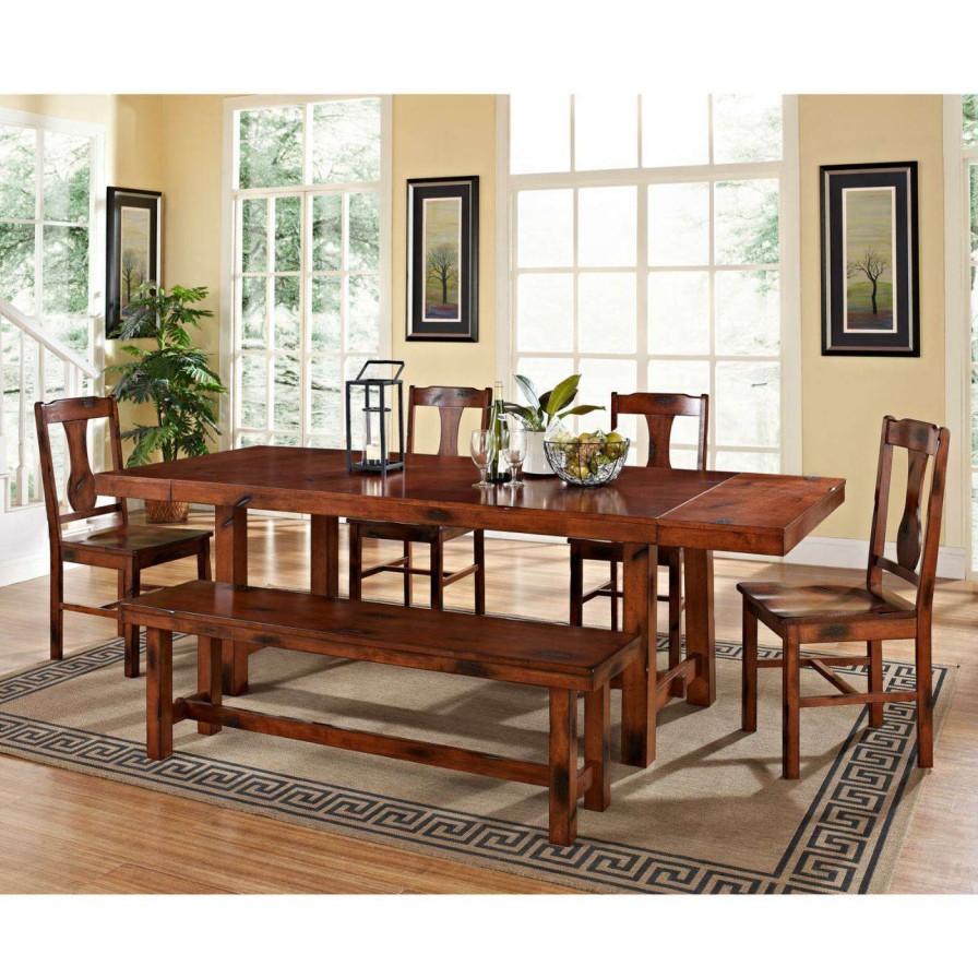 Dining Table Sets * | Cheapest Rectangle Walker Edison Rocky Hill 6-Piece Solid Wood Dining Set Dark Oak