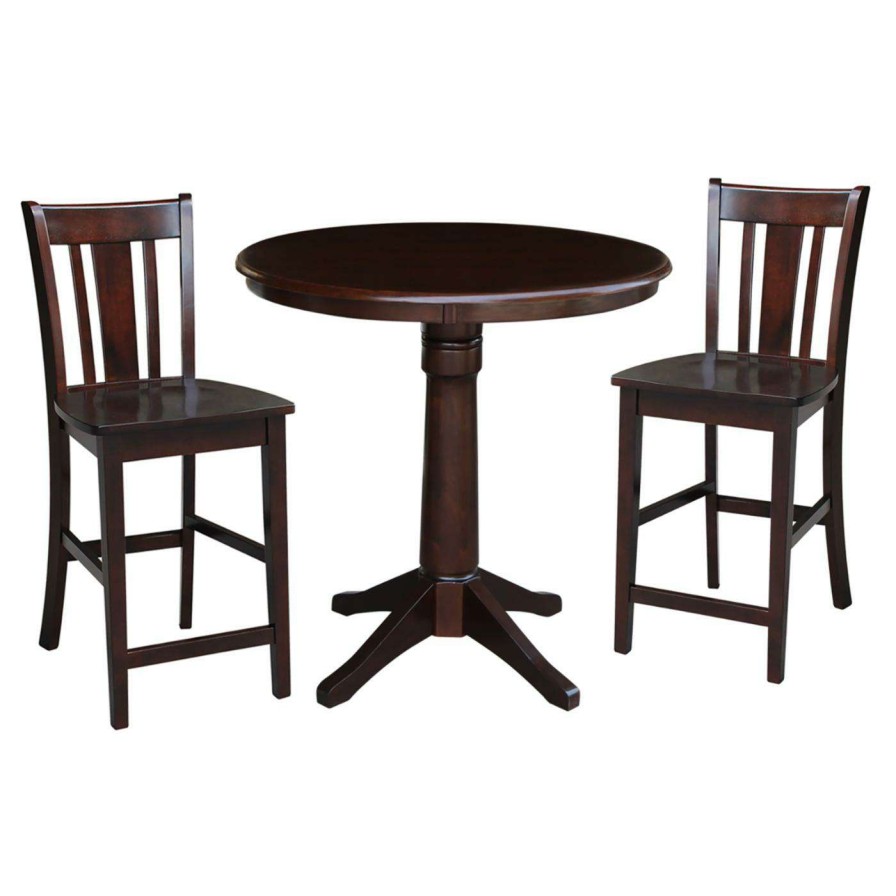 Dining Table Sets * | Top 10 Round International Concepts Straight Pedestal Counter Height Dining Table Set With 2 San Remo Chairs