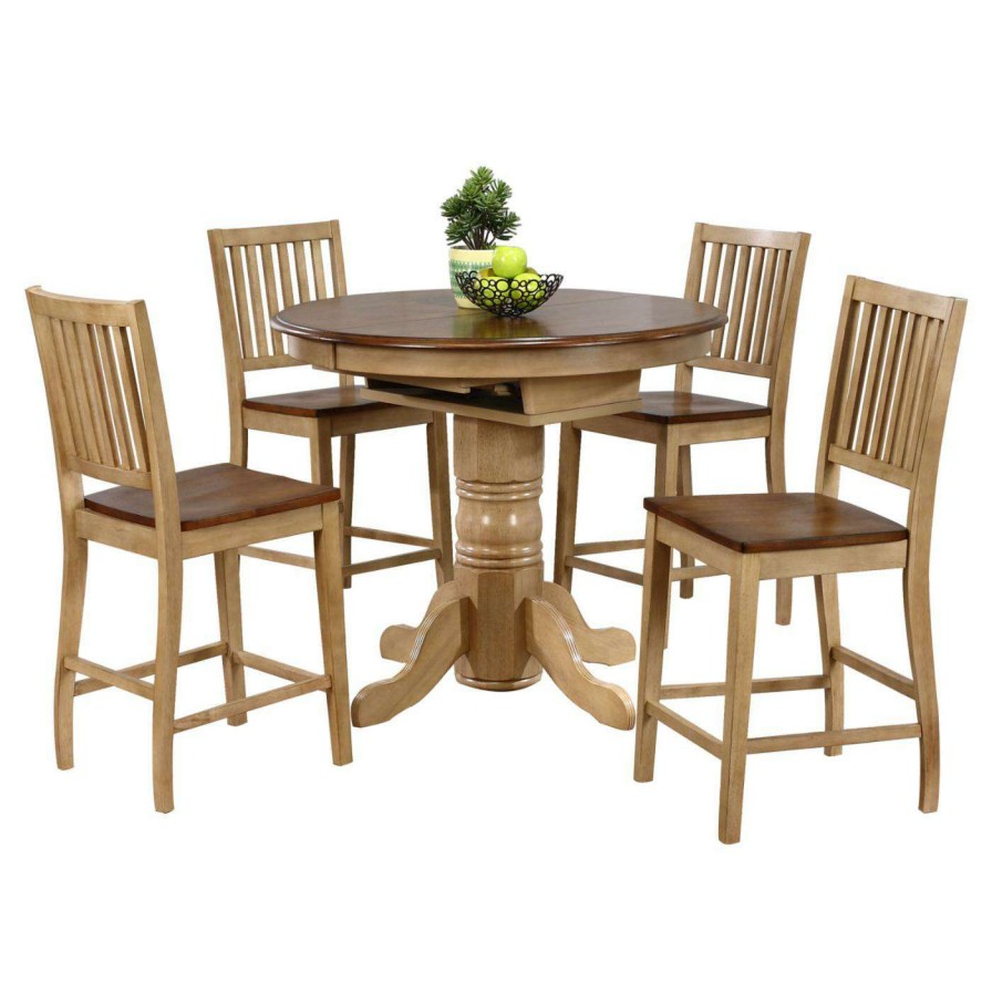 Dining Table Sets * | Promo Oval Sunset Trading 5-Piece Brook Butterfly Leaf Pub Dining Table Set With Slat Back Stools