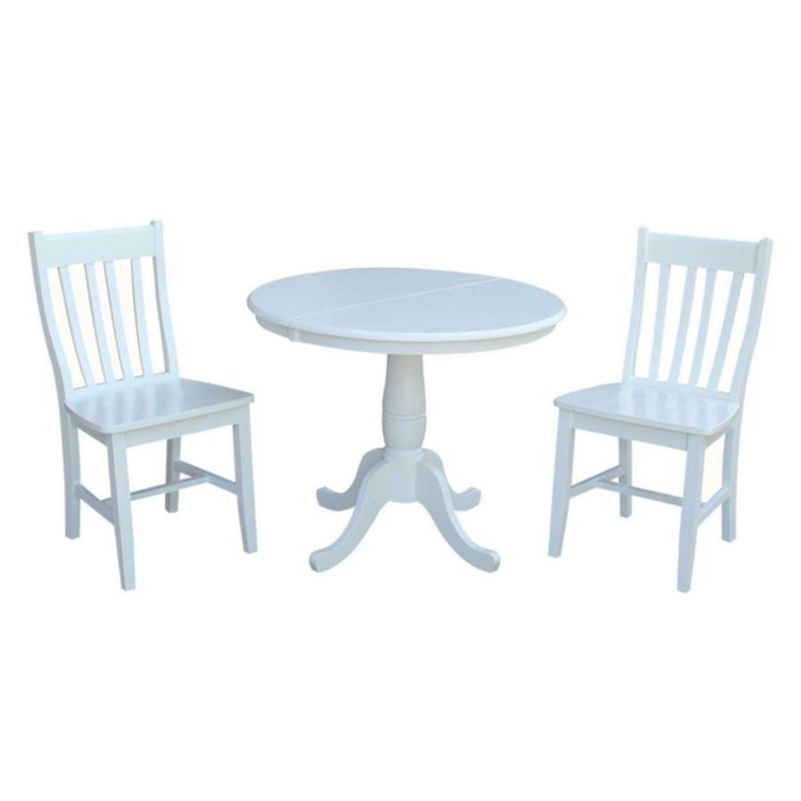 Dining Table Sets * | Budget International Concepts Round Extension 3 Piece Dining Set With Cafe Chairs