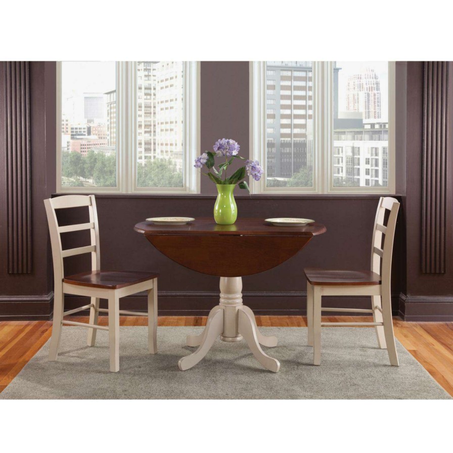 Dining Table Sets * | Best Reviews Of Round International Concepts Dual Drop Leaf 3 Piece Dining Table Set With Madrid Chairs