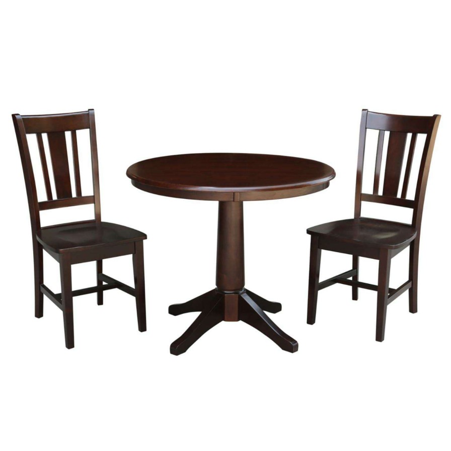 Dining Table Sets * | Brand New Round International Concepts Straight Pedestal Dining Table Set With San Remo Chairs