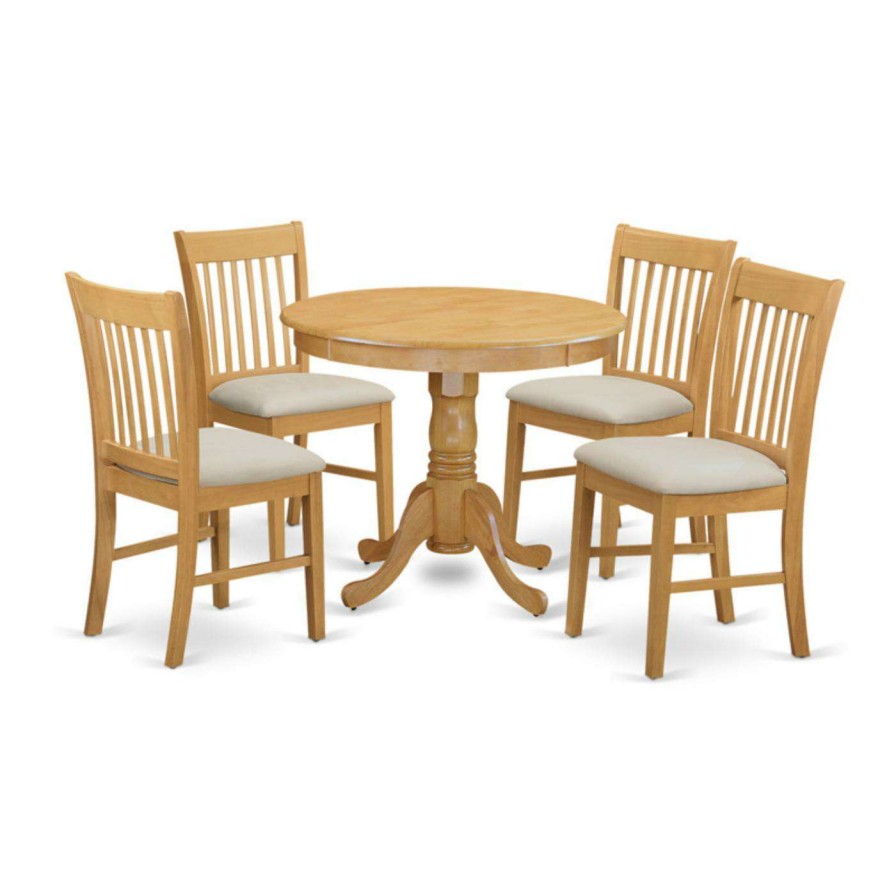 Dining Table Sets * | Buy Round East West Furniture 5 Piece Slat Back Kitchen Dinette Dining Table Set