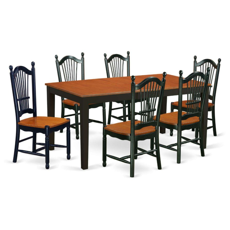 Dining Table Sets * | Cheapest East West Furniture Nicoli 7 Piece Rectangle Extending Dining Table Set Black / Cherry