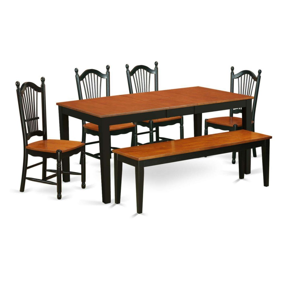 Dining Table Sets * | Cheap East West Furniture Nicoli 6 Piece Rectangle Extending Dining Table Set With Bench Black / Cherry