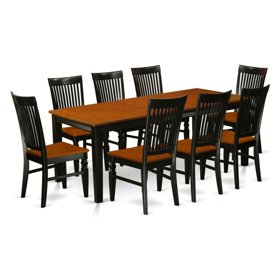 Dining Table Sets * | New Rectangle East West Furniture Quincy 9 Piece Rectangular Dining Table Set With Wood Chairs