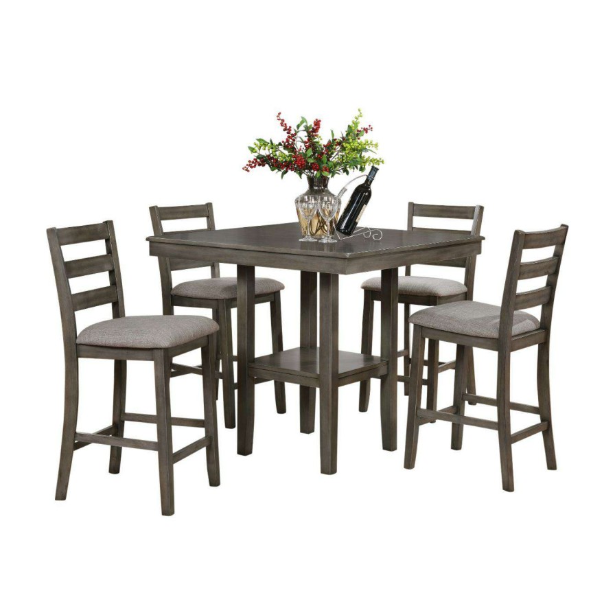 Dining Table Sets * | Hot Sale Crown Mark Tahoe Fabric Square 5 Piece Counter Height Dining Table Set