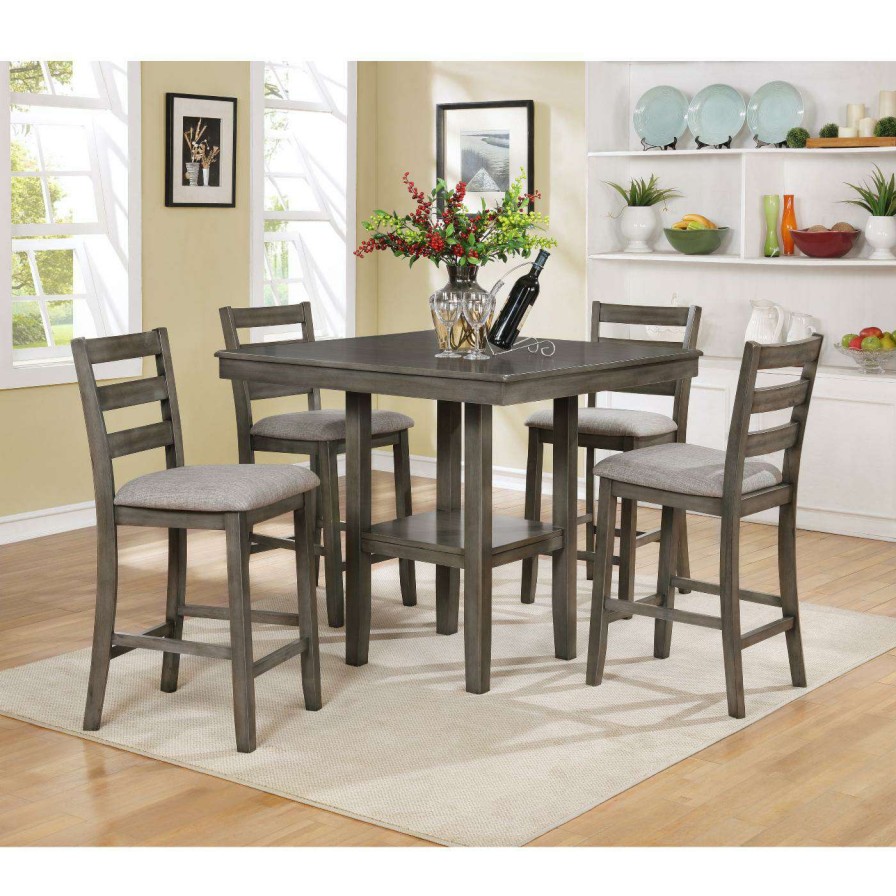 Dining Table Sets * | Hot Sale Crown Mark Tahoe Fabric Square 5 Piece Counter Height Dining Table Set