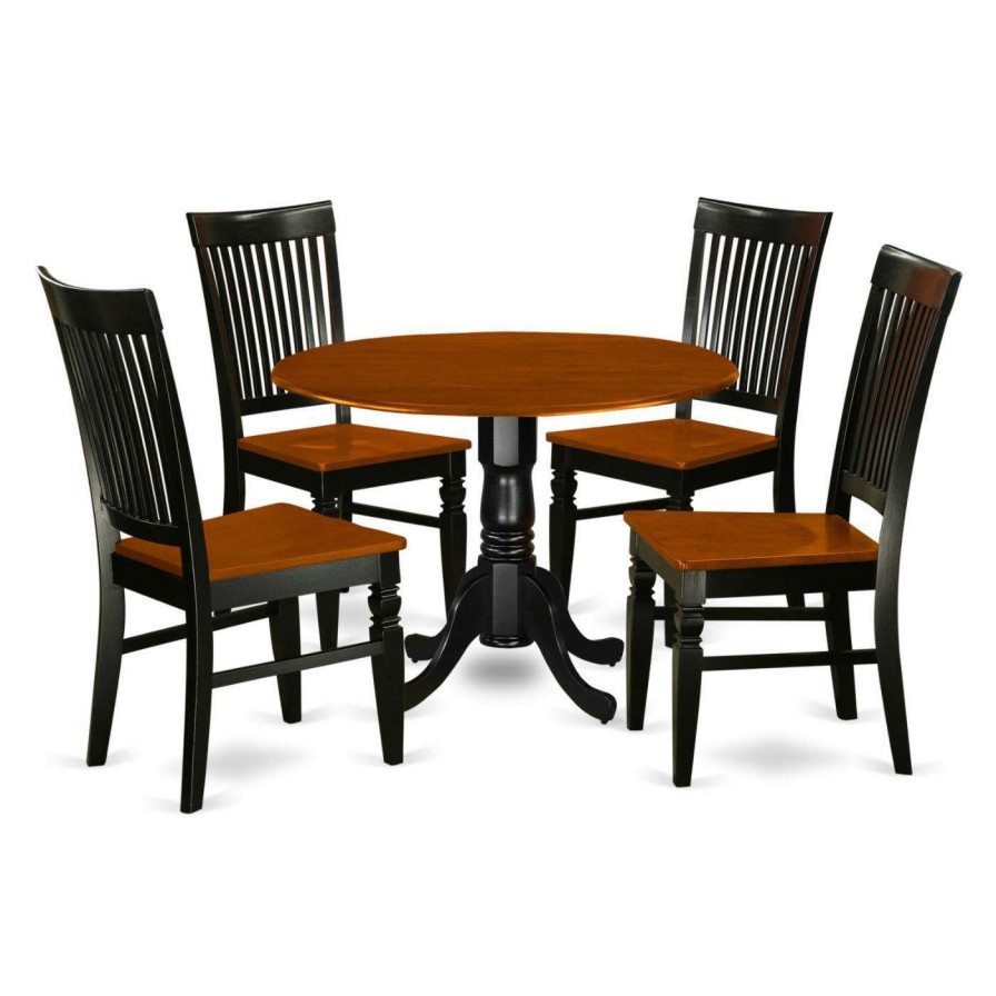 Dining Table Sets * | Outlet East West Furniture Dublin 5 Piece Round Dinette Set With Wood Chairs