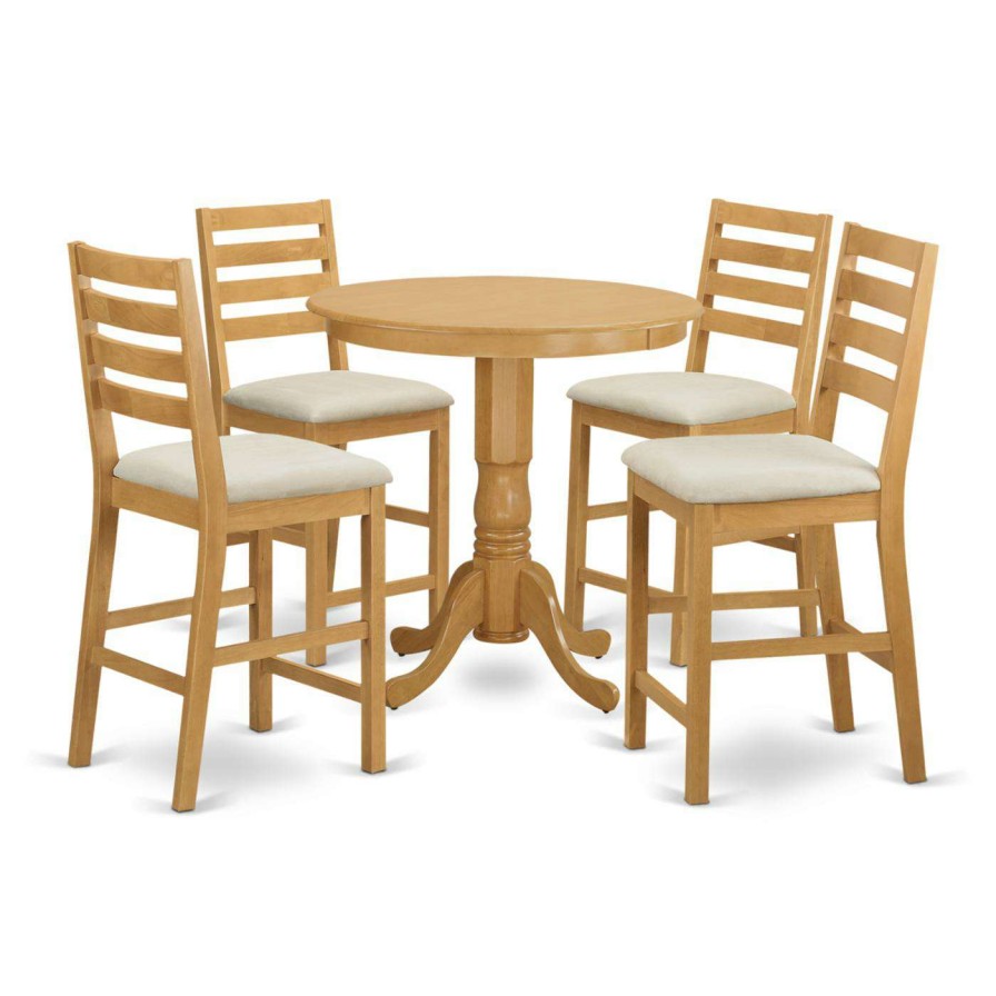 Dining Table Sets * | Buy Round East West Furniture Jackson 5 Piece High Ladder Dining Table Set Wood