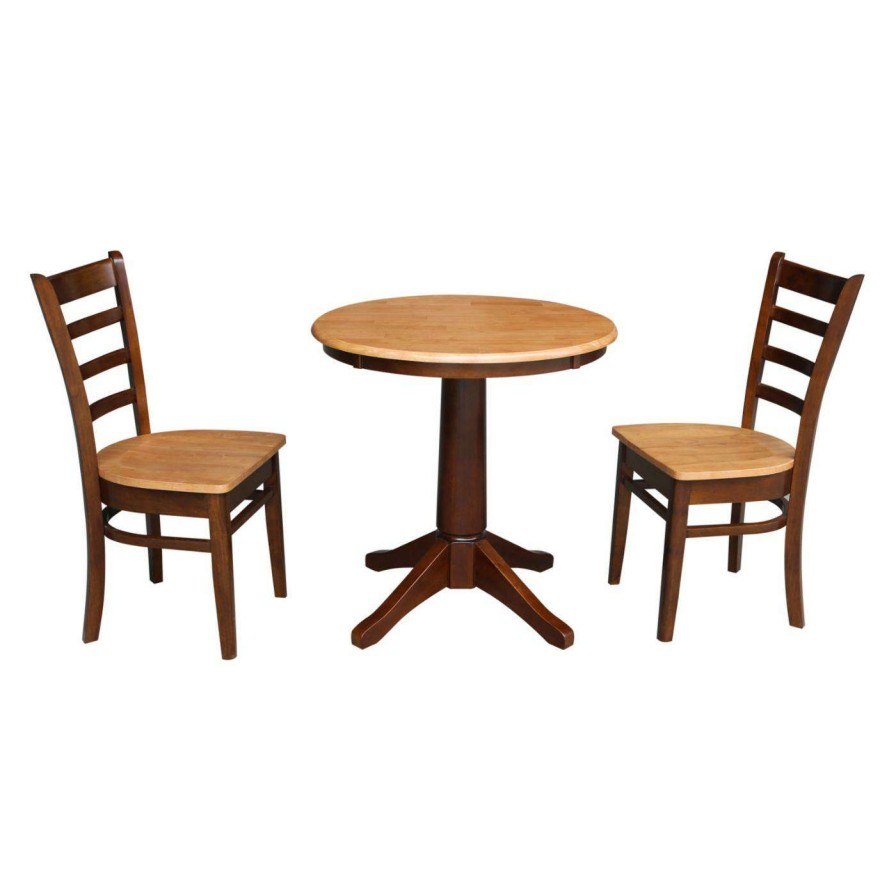 Dining Table Sets * | Brand New Round International Concepts 3 Piece Straight Pedestal Dining Table Set With Emily Chairs 30 Diam. In.